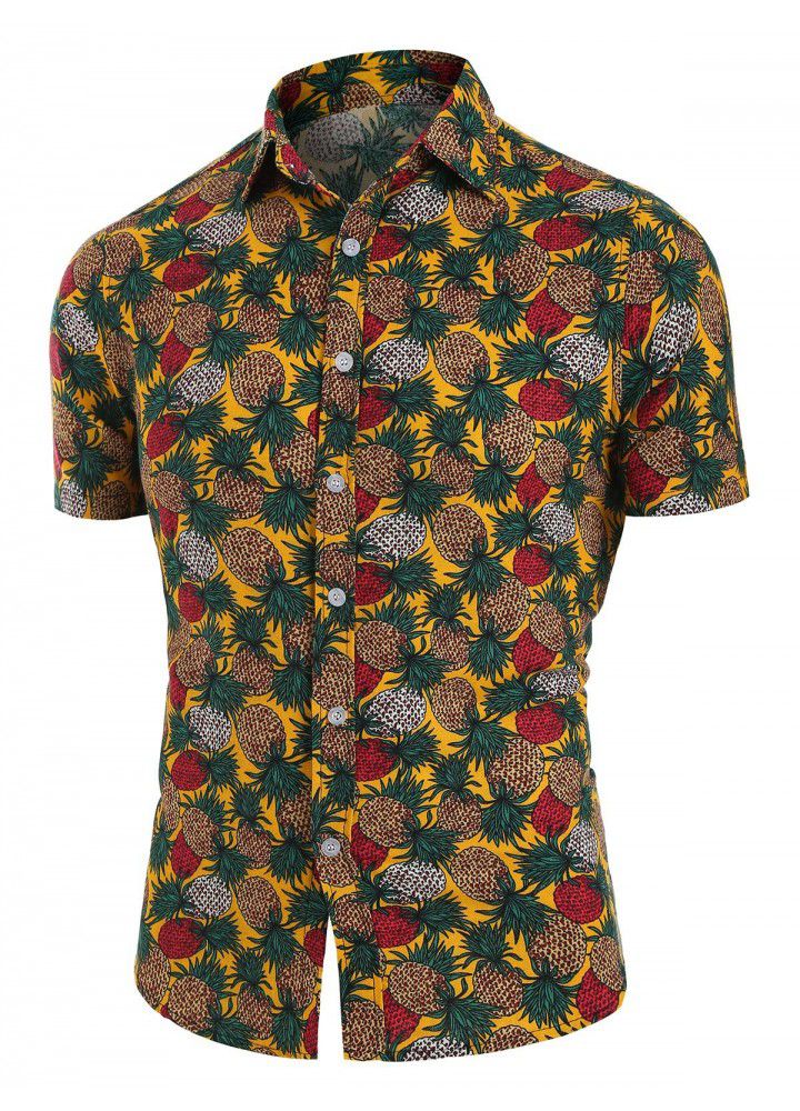 2020 cross border eBay express Amazon summer new men's Casual Short Sleeve pineapple printed shirt