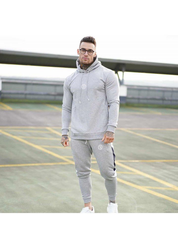 2021 new muscle brothers sports suit men's autumn fitness suit hooded leisure two piece set factory direct sales
