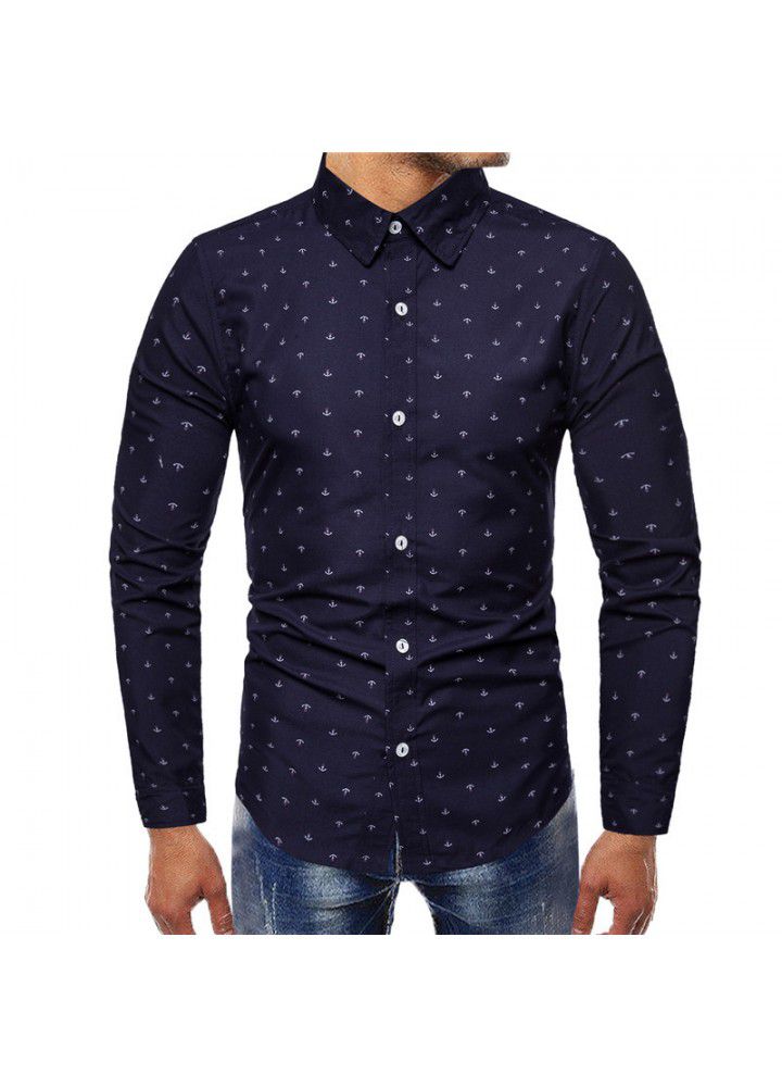 Men's fashion in foreign trade Amazon large men's shirt leisure boat anchor printed long sleeve shirt men's cross border supply