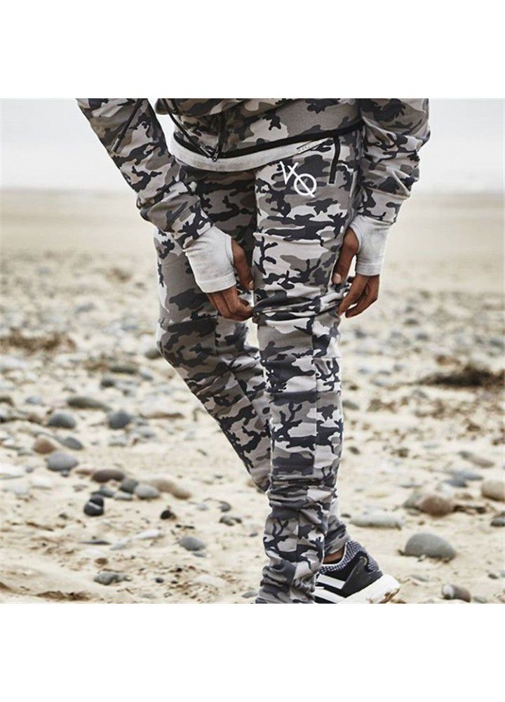 Cross border muscle fitness brothers autumn and winter men's outdoor sports leg casual pants camouflage elastic slim pants