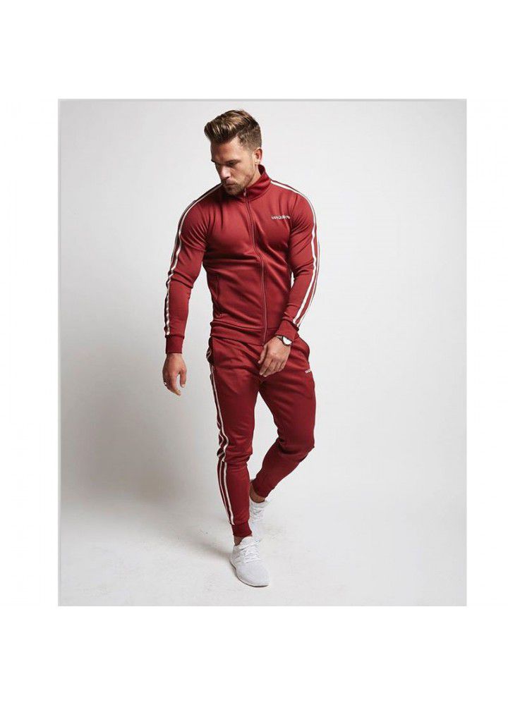 Muscle brothers sports fitness suit men's stand collar zipper cardigan coat European and American VQ sleeve zipper sweater