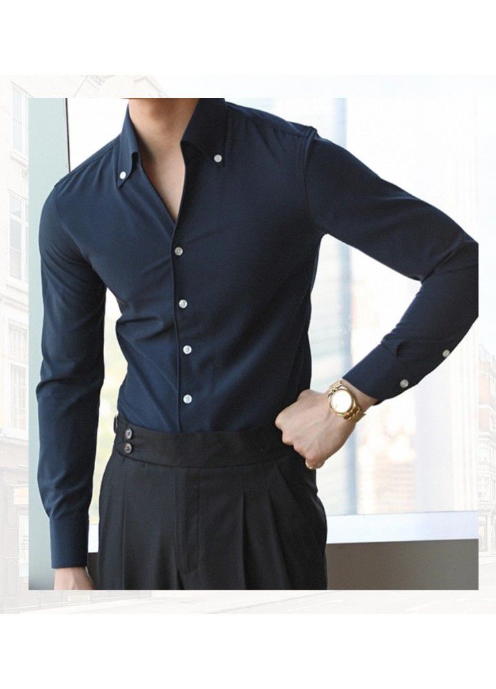 036 European and American new youth men's shirt non iron casual fashion slim Lapel custom design