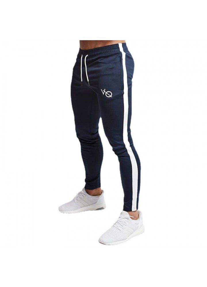 New spring and autumn muscle fitness men's side zipper pocket tights brothers sports running fitness leisure pants