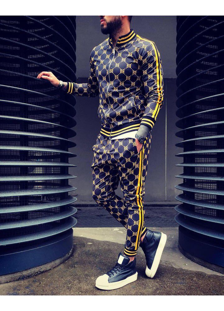 Cross border new sportswear European and American trend 3D printing fitness sweater slim zipper cardigan casual suit men