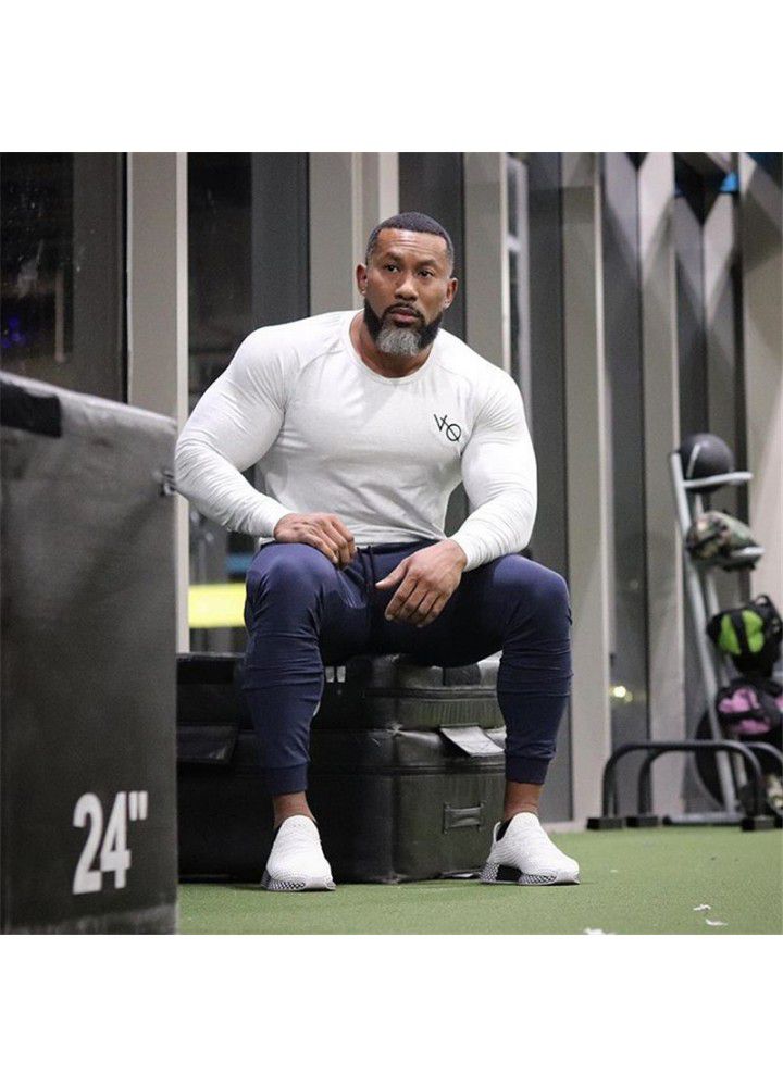 2020 spring new cross border long sleeve men's outdoor sports stretch slim long sleeve T-shirt with round neck