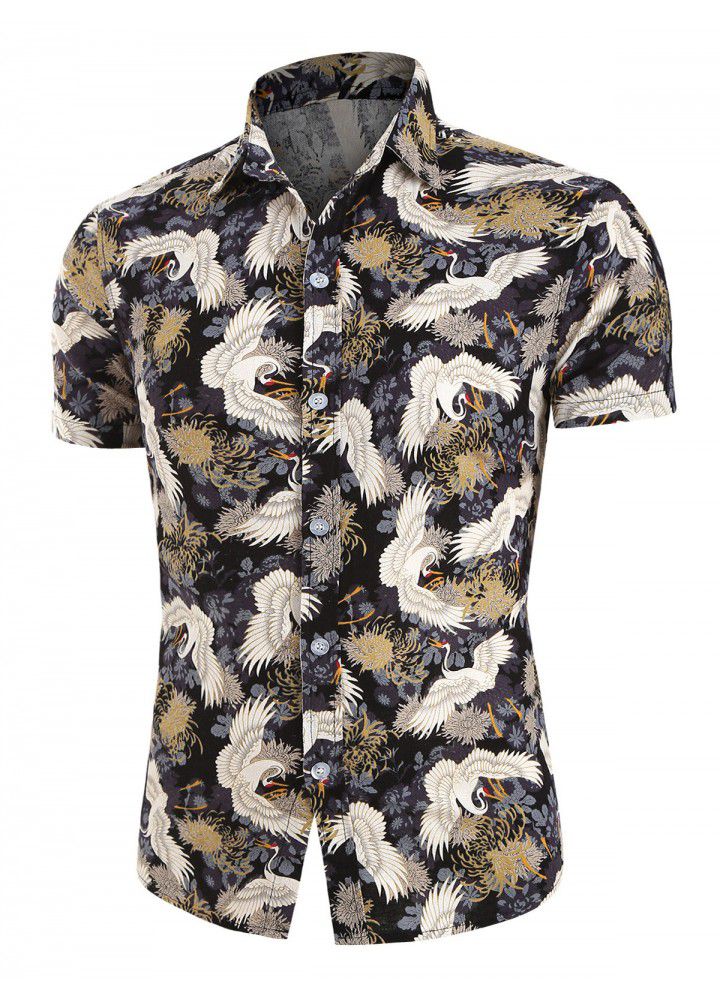 2020 hot cross border eBay express Amazon summer new men's Casual Short Sleeve printed shirt
