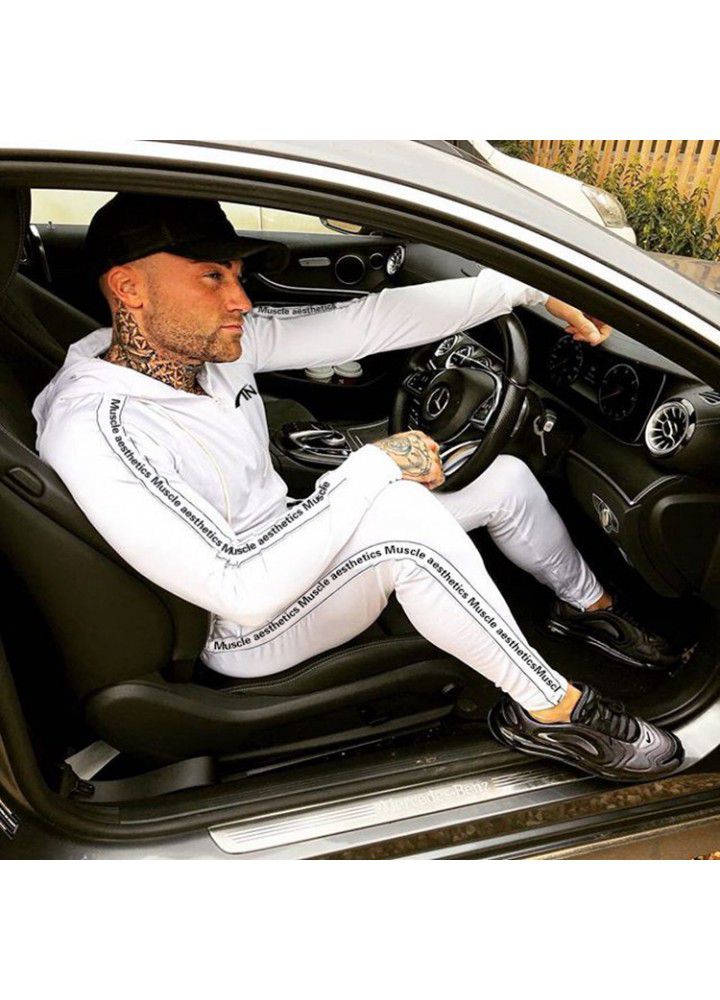 2021 cross border European and American fashion brand long sleeve leisure sports sweater men's zipper shirt hooded fitness suit