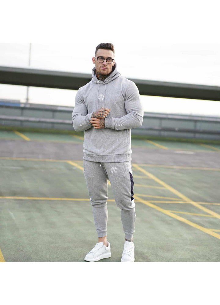 2021 new muscle brothers sports suit men's autumn fitness suit hooded leisure two piece set factory direct sales