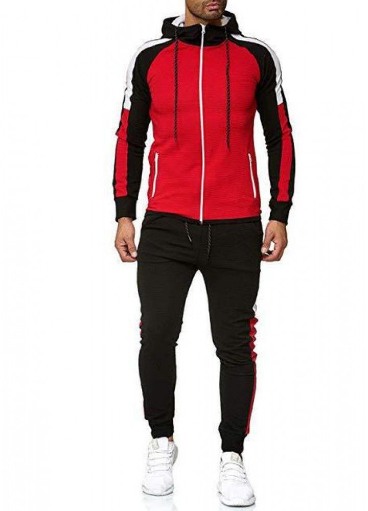 Wish spring and autumn new foreign trade wholesale fashion stripe color matching large men's Hooded Sweater sports suit