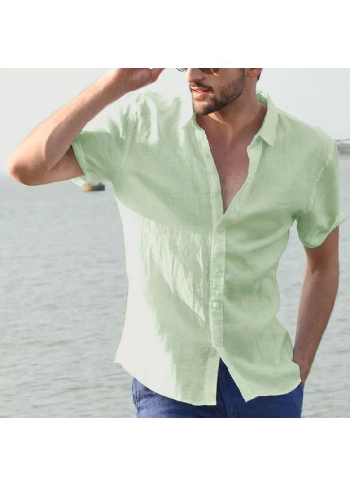 2021 cross border eBay express Europe and America Summer short sleeve casual cardigan foreign trade men's shirt men's solid color shirt