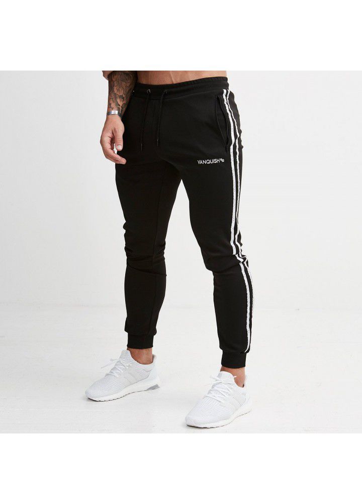 New muscle brothers fitness VQ lacing printing outdoor sports fashion running slim pants spring and summer men