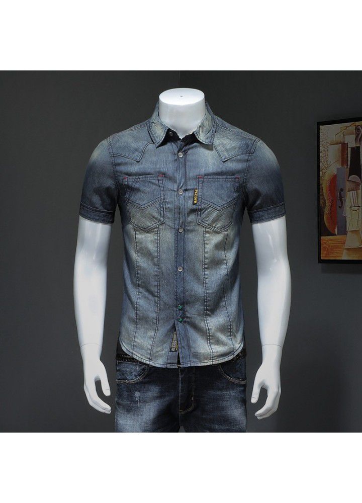 American summer men's thin short sleeve trend retro denim top dx0127-p95