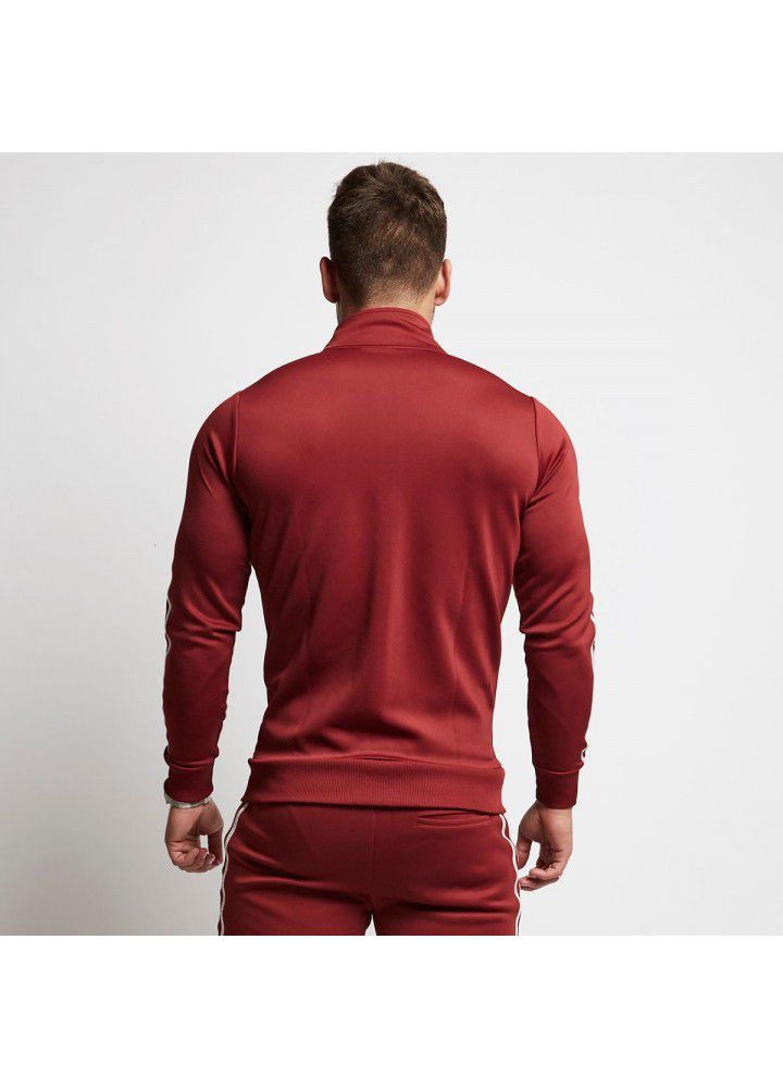 Muscle brothers sports fitness suit men's stand collar zipper cardigan coat European and American VQ sleeve zipper sweater