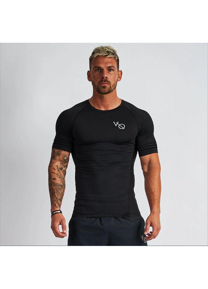 Muscle fitness brothers summer new men's T-shirt tight sweat fast dry sports running round neck short sleeve men's T-shirt