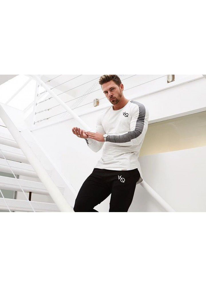 New fitness muscle brothers sports long sleeve fitness suit men's thin breathable training round neck long sleeve T-shirt