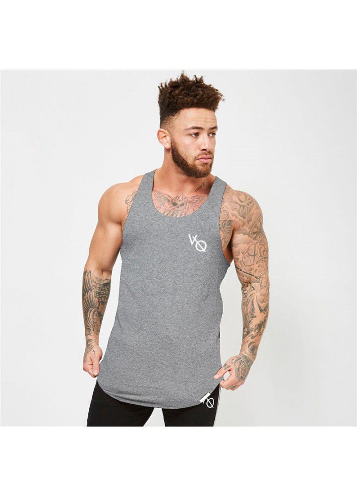 New muscle brother VQ sports running sling vest men's fitness sleeveless solid color base coat solid color