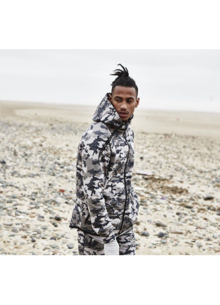 Sumitong muscle fitness brothers sports leisure long sleeve sweater men's autumn and winter camouflage zipper cardigan Hooded Coat