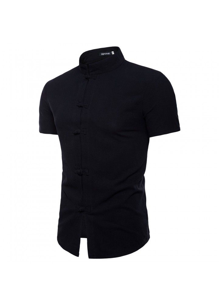 Cross border men's clothing 2018 summer new short sleeve Linen Shirt express casual solid collar cardigan shirt for men