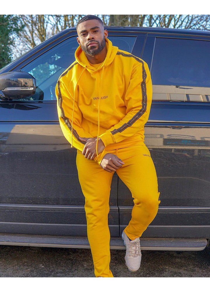 New muscle European and American brothers new fashion brand sports pants men's hooded fitness suit