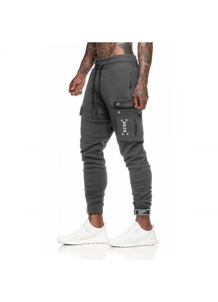 Cross border European and American muscle fitness brothers autumn and winter sports pants men's slim fitness pants running training pants