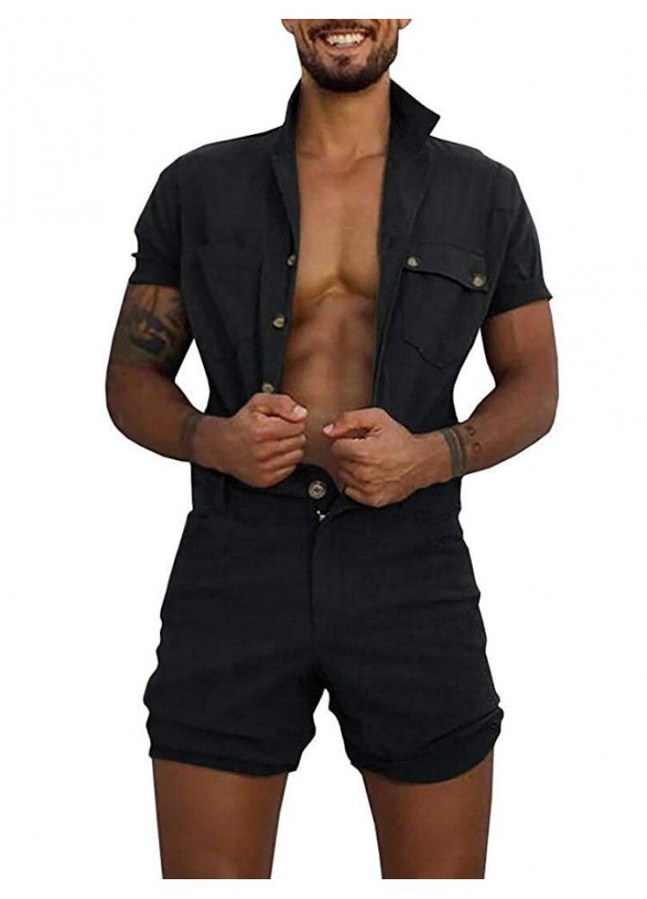 Cross border hot sale in summer 2020 men's one-piece woven suit with buttons