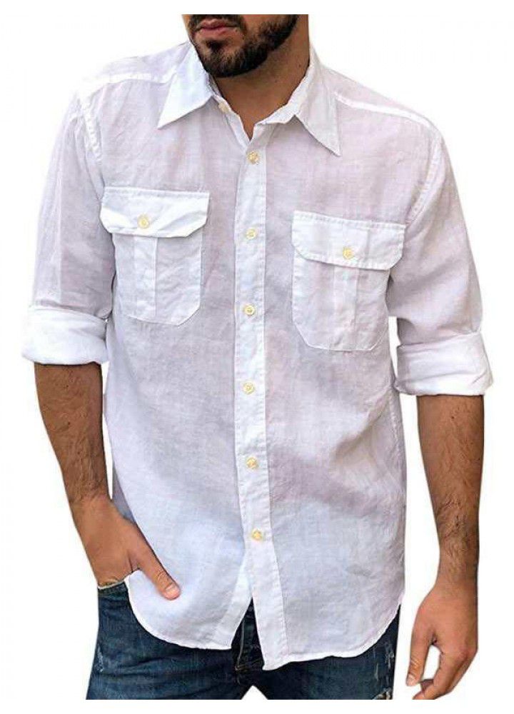 2020 Amazon eBay cross border trade men's hemp cotton casual Long Sleeve Shirt Men's