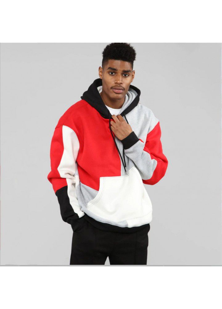 Europe and the United States cross border autumn and winter new multi color patchwork loose hooded sweater men's street trend hip hop jacket wholesale