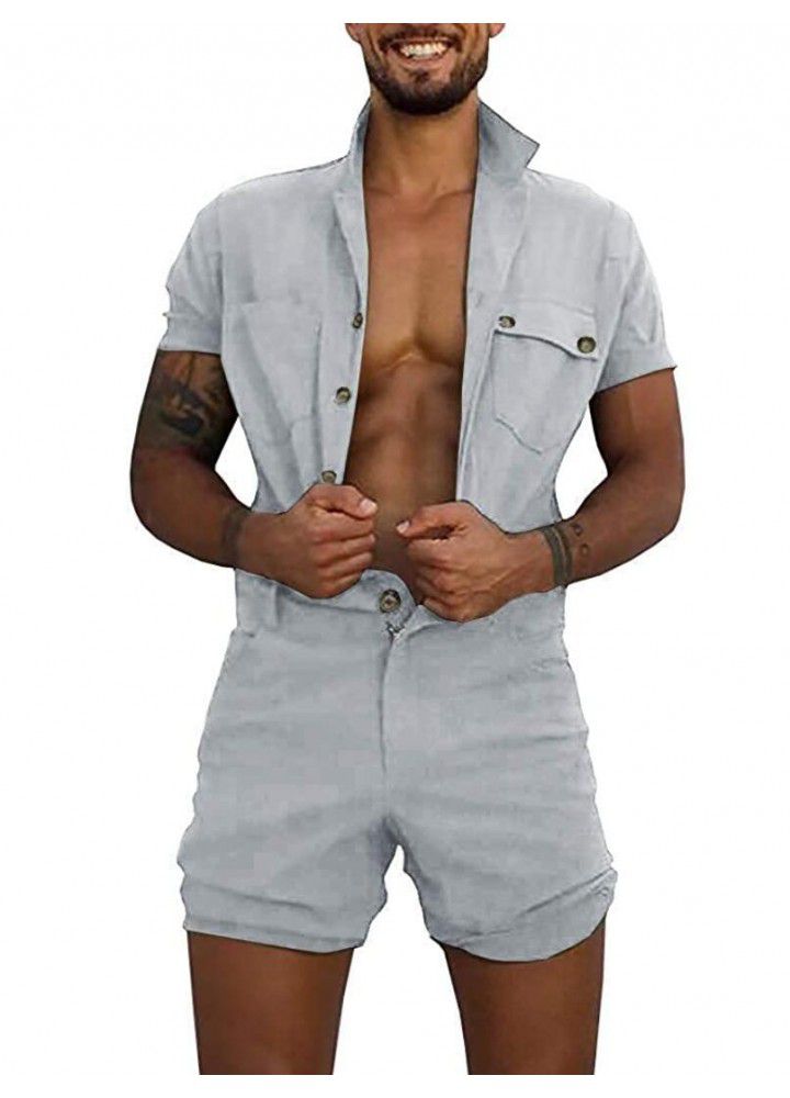 Cross border hot sale in summer 2020 men's one-piece woven suit with buttons