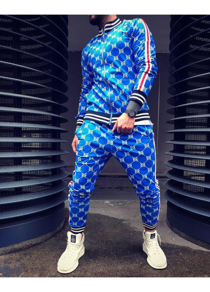 Cross border new sportswear European and American trend 3D printing fitness sweater slim zipper cardigan casual suit men