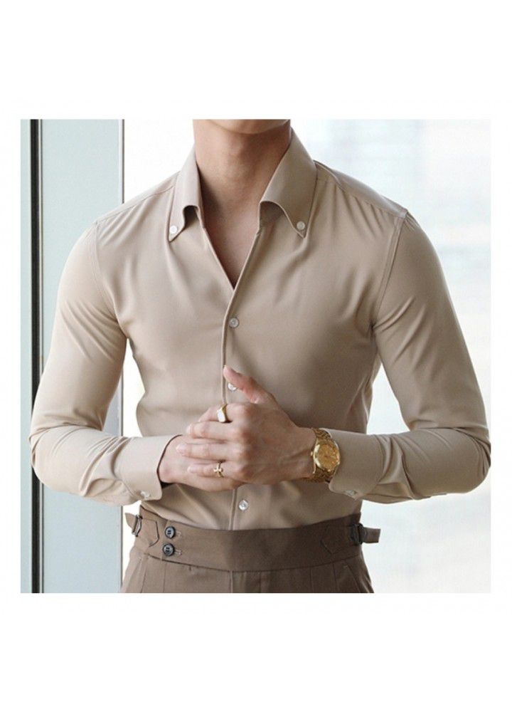 036 European and American new youth men's shirt non iron casual fashion slim Lapel custom design