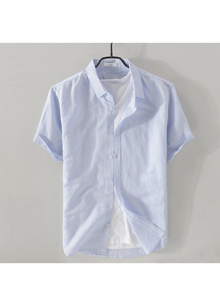 Spot 2021 new men's casual stand collar short sleeve cotton shirt popular in Europe and America
