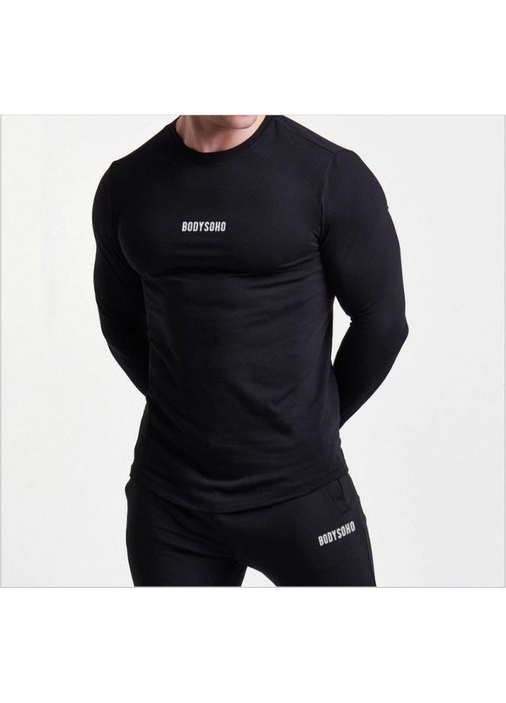 Cross border new European and American brothers quick drying long sleeve t-shirt men's tight training sports fitness suit men's customization