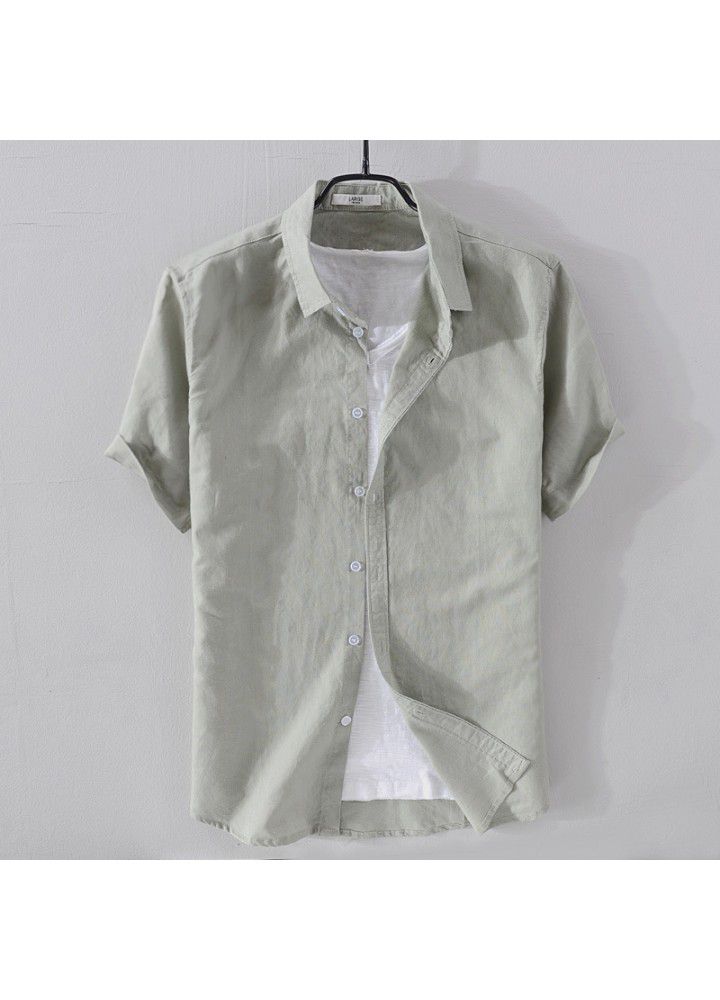 Spot 2021 new men's casual stand collar short sleeve cotton shirt popular in Europe and America