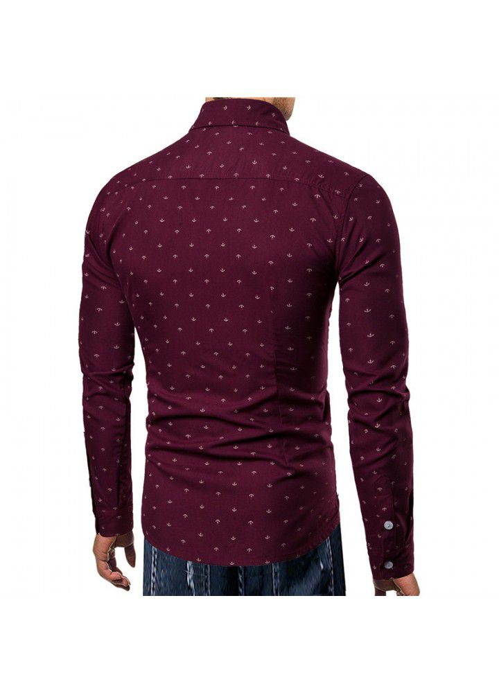 Men's fashion in foreign trade Amazon large men's shirt leisure boat anchor printed long sleeve shirt men's cross border supply