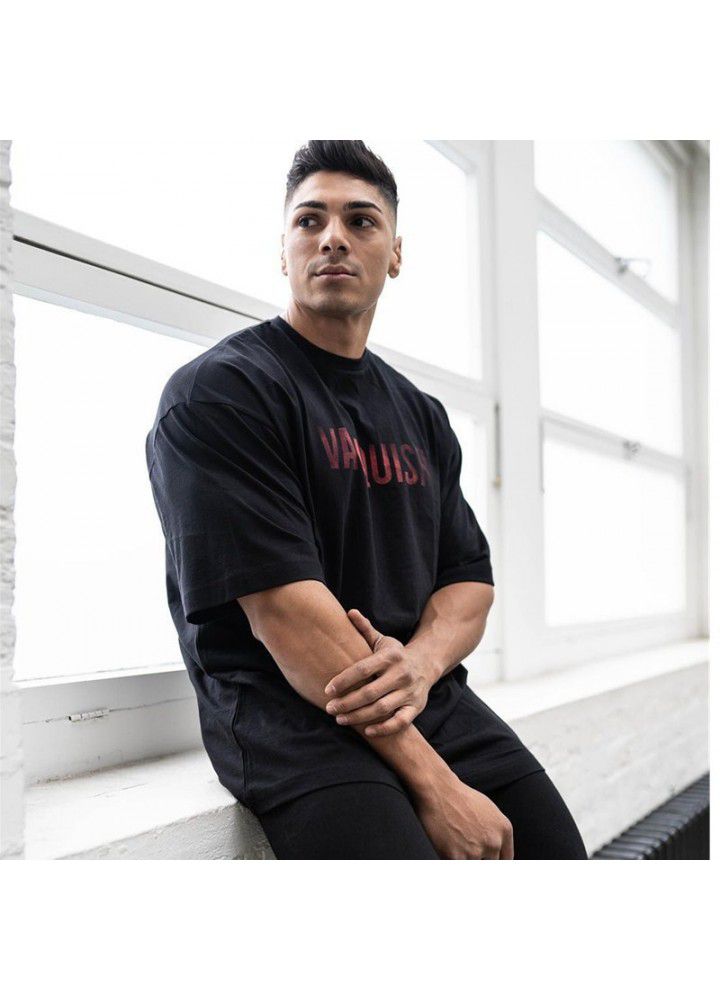 Hip hop style short sleeve sports fitness large t-shirt men's running leisure cotton men's top