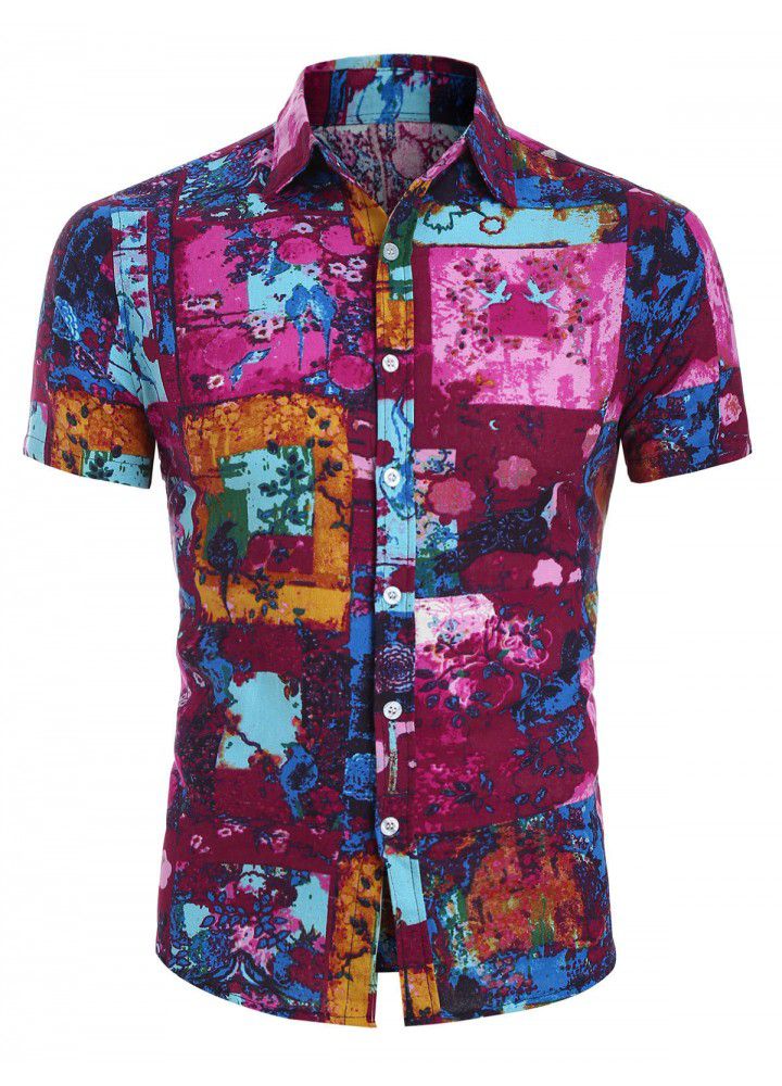 2020 hot cross border eBay express Amazon summer new men's Casual Short Sleeve printed shirt