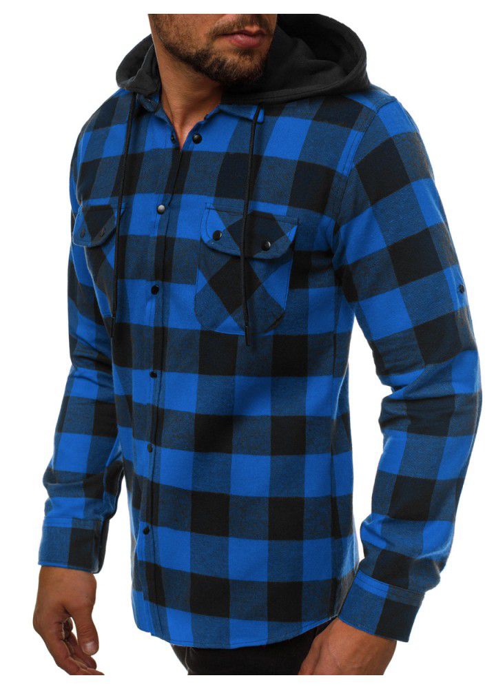 2020 spring new men's Plaid Hooded Shirt tooling pocket detachable hat casual long sleeve Hoodie