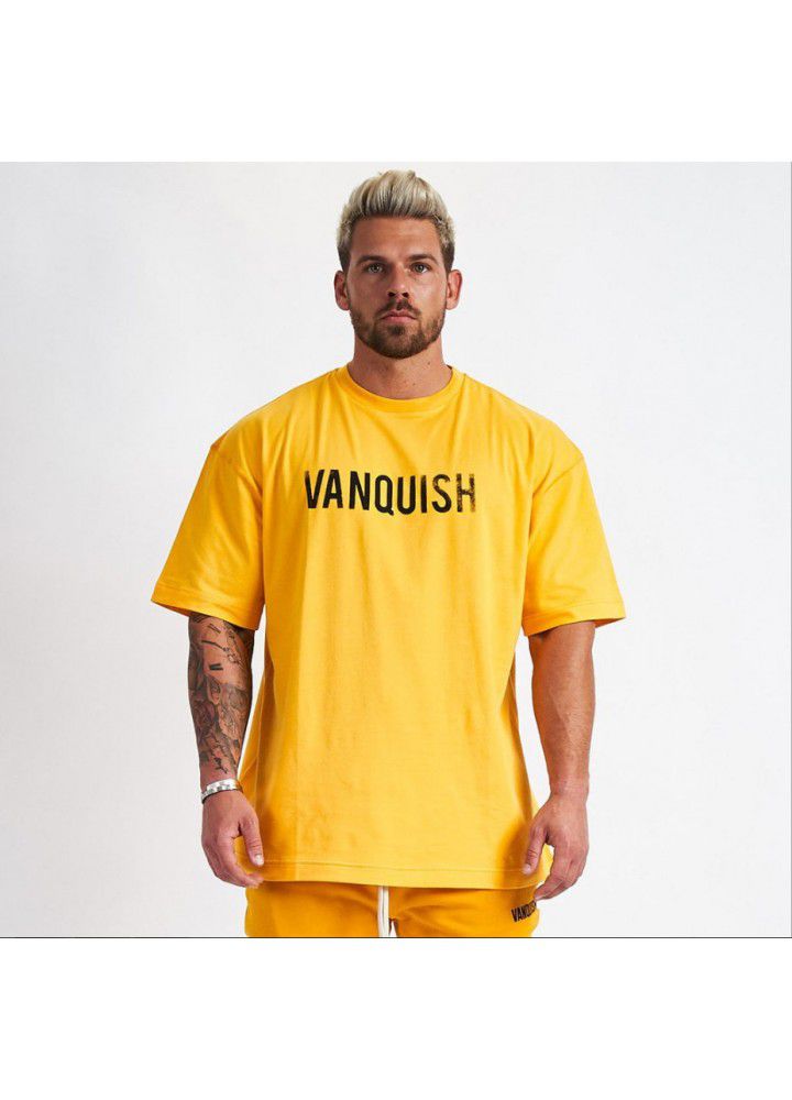 Hip hop style short sleeve sports fitness large t-shirt men's running leisure cotton men's top