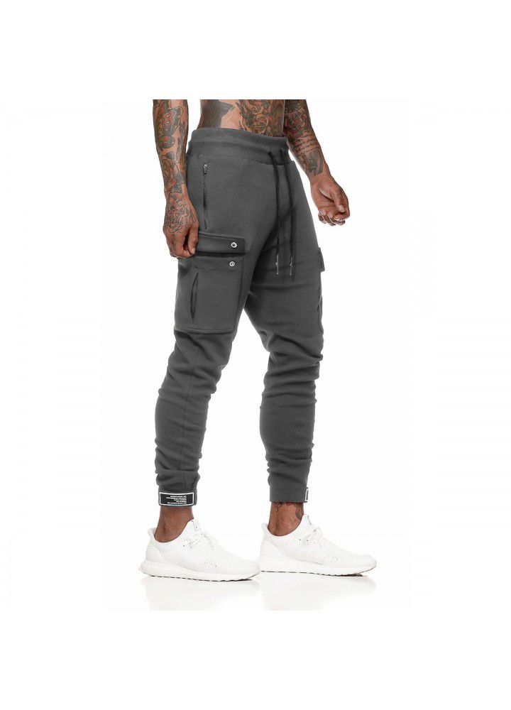 Cross border European and American muscle fitness brothers autumn and winter sports pants men's slim fitness pants running training pants
