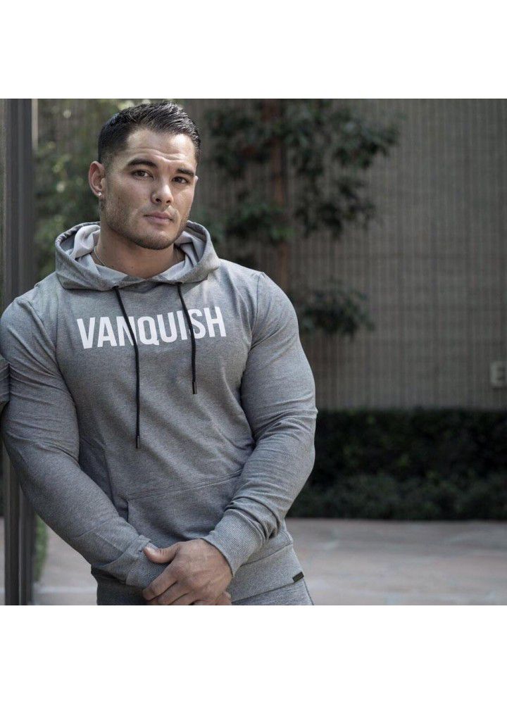 Cross border for muscle brothers fitness men's sports autumn and winter hooded Pullover Sweater leisure printing loose long sleeve JB