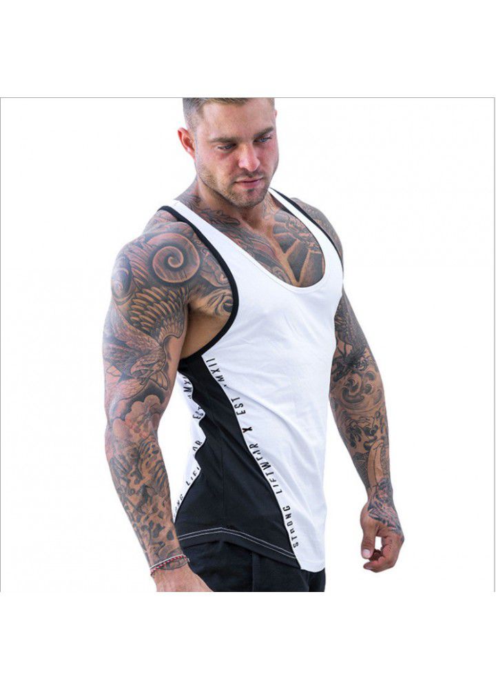 Muscle aesthetics summer sleeveless vest men's breathable slim fit sports fitness tight bottomed I-shaped quick drying T-shirt
