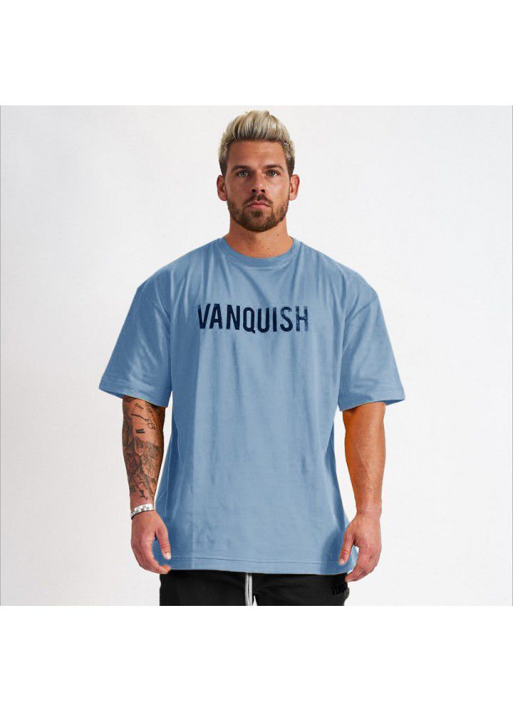 Hip hop style short sleeve sports fitness large t-shirt men's running leisure cotton men's top