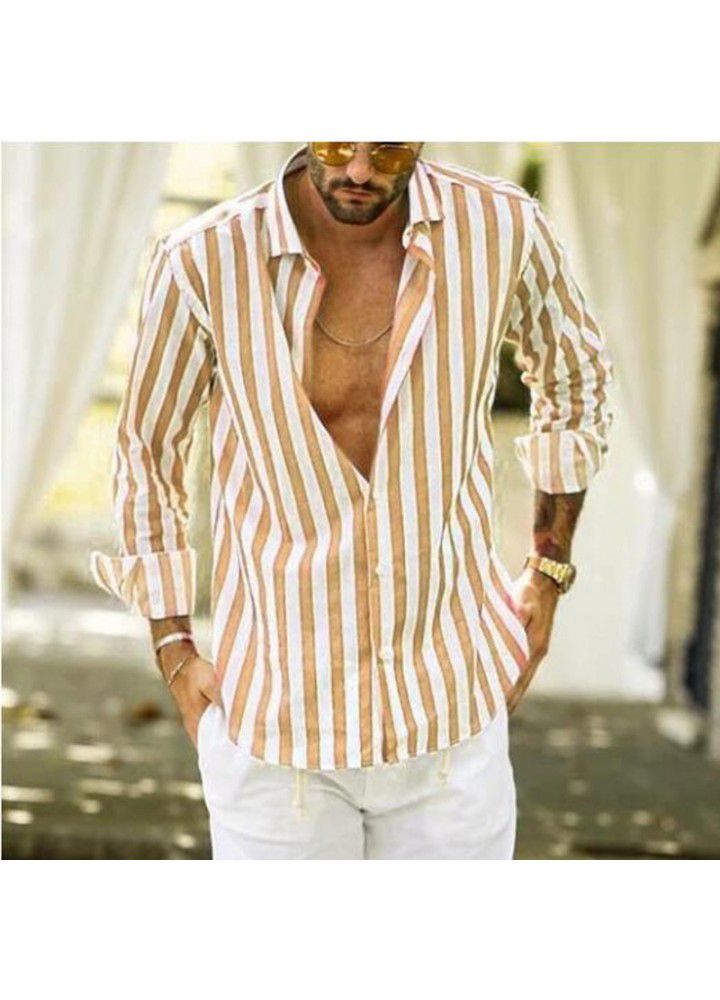 New popular men's Long Sleeve Striped Shirt in autumn and winter of 2019