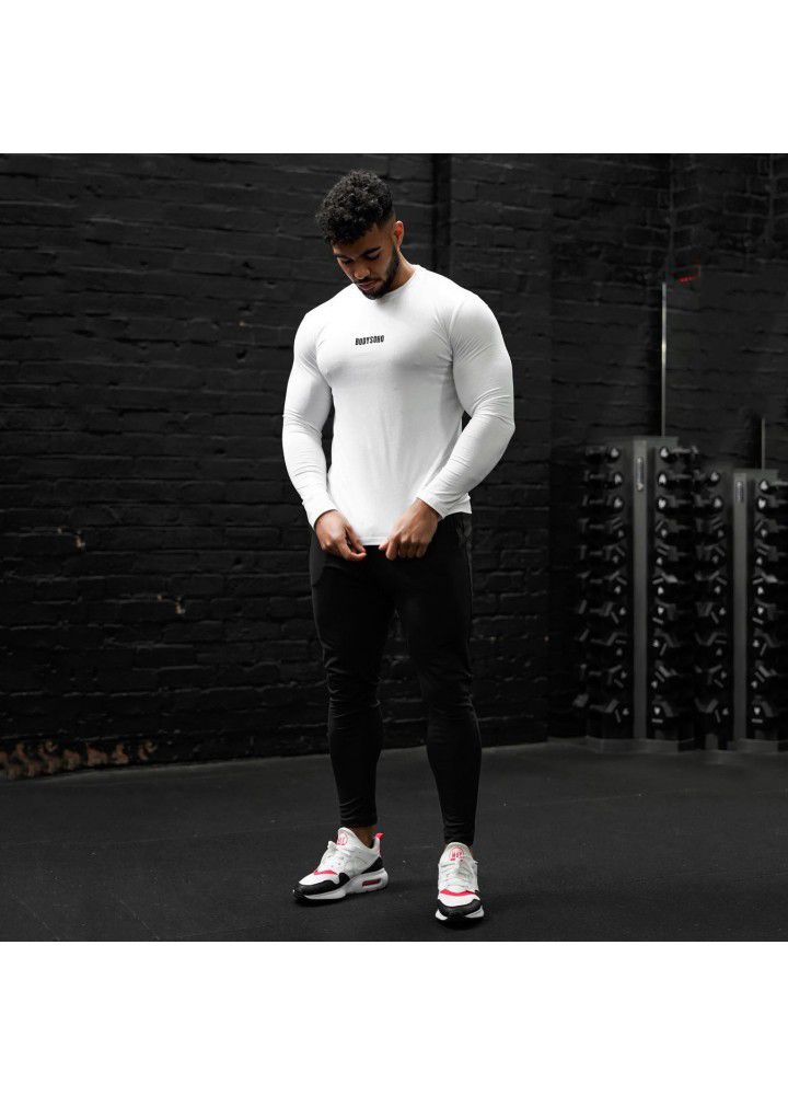 Cross border new European and American brothers quick drying long sleeve t-shirt men's tight training sports fitness suit men's customization