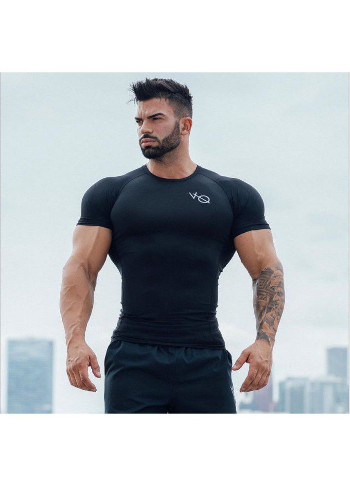 Muscle fitness brothers summer new men's T-shirt tight sweat fast dry sports running round neck short sleeve men's T-shirt