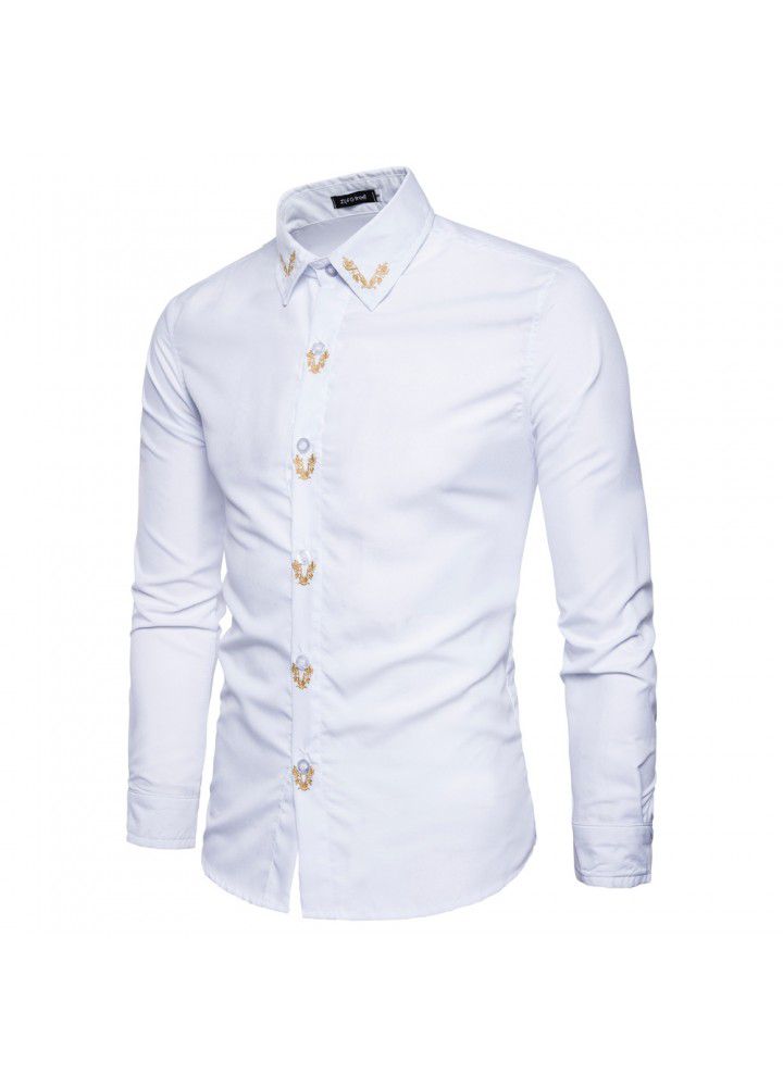 Cross border men's shirt foreign trade autumn and winter new eBay European men's Embroidery multi color bottom slim shirt leisure