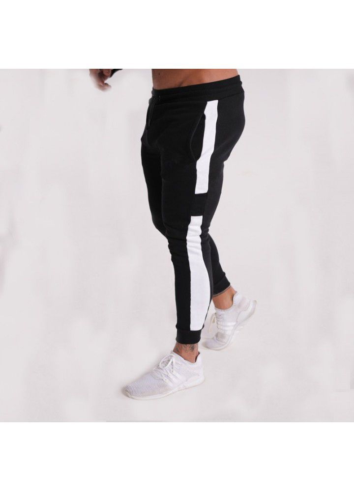 2021 spring and summer new fitness stripe solid color men's trousers cross border muscle sports cotton casual pants manufacturer supply