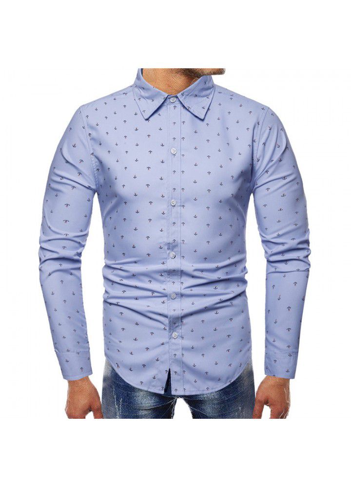Men's fashion in foreign trade Amazon large men's shirt leisure boat anchor printed long sleeve shirt men's cross border supply