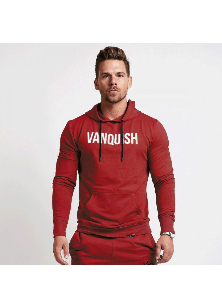 Cross border for muscle brothers fitness men's sports autumn and winter hooded Pullover Sweater leisure printing loose long sleeve JB