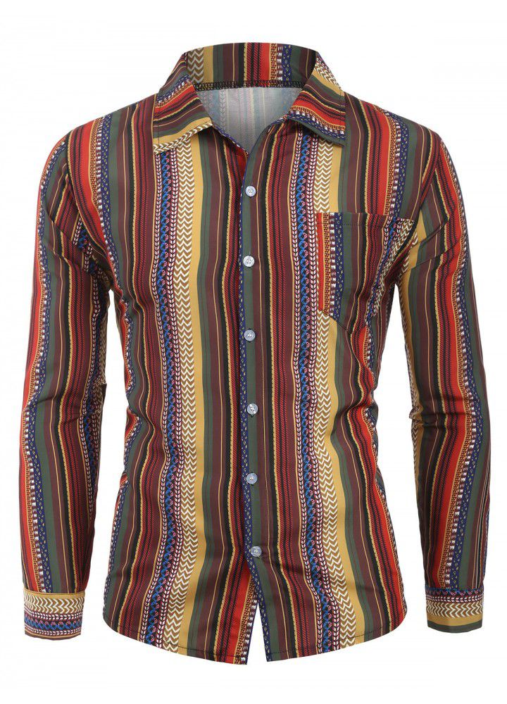 European Code 2019 summer European and American men's long sleeve shirt leisure digital printing T-shirt cardigan Long Sleeve Shirt